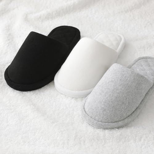 3 Pairs Closed-Toe Cotton Terry House Slippers, Comfortable Washable Indoor Slippers for Women, Portable Foldable for Guest, Travel, Hotel and Spa