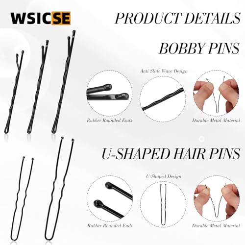570-Piece Black Bobby Pins & Hair Ties Set with Storage Box