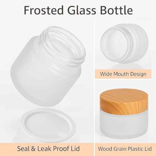 16Pcs 1oz & 1.7oz Glass Cosmetic Containers with Wood Grain Lids ? Refillable Frosted Glass Jars, Leakproof Cream Containers for Travel, Body Scrub, Lotion, Lip Scrub, DIY Skincare£¨50ml/30ml£©