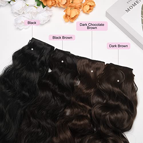 REECHO Invisible Wire Hair Extensions with Thinner Softer Lace Weft Adjustable Size Removable Secure Clips in Wavy Secret Hairpiece for Women 12 Inch (Pack of 1) - Black Brown