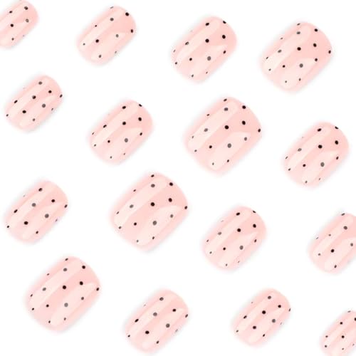 Foccna Glossy Square Press On Nails - 24pcs Polka Dot Design