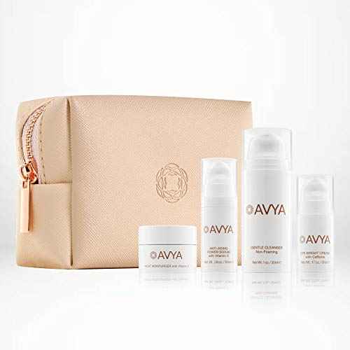 Avya Skincare Ayurvedic Weekend Travel Set | 4 Piece Skincare Travel Set | Gentle Cleanser, Eye Cream, Anti-Aging Serum, Night Cream