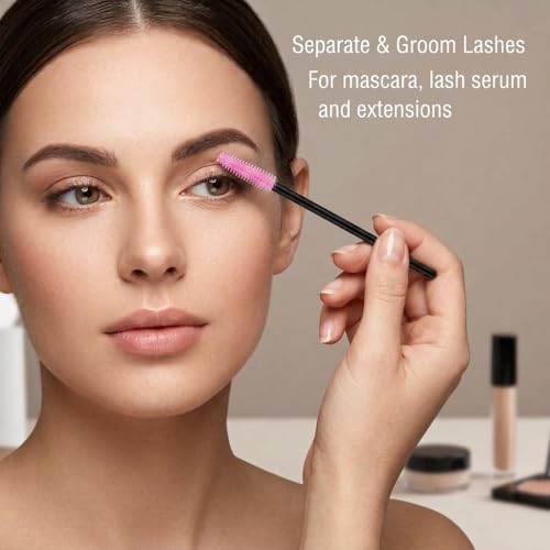 BIHRTC Deep Pink Disposable Silicone Eyelash Mascara Brushes Pack of 100