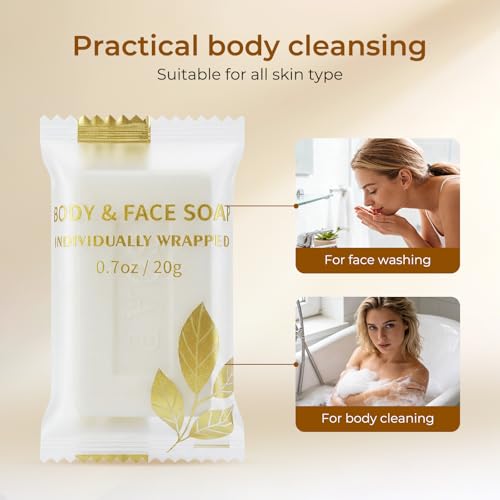 Soap Bar Mini Size of Travel in Bulk, Disposable Small Hand Body Soaps Individually Wrapped Kit, Bath Toiletries Hygiene Supplies, Toiletry for Motel Guest Homeless Charity, 0.7 Oz/20g (60)