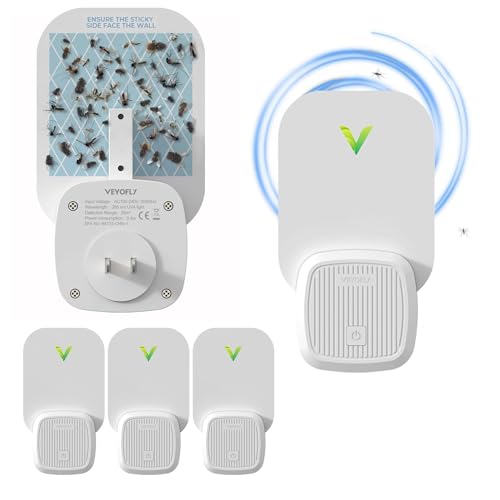 VEYOFLY Fly Trap Indoor, Fruit Fly Traps for Indoors, (4 Device + 12 Refills) Gnat Traps for House Indoor, Fly Catcher Indoor, Safer Plug in Light Flying Insect Trap, Bug Light Killer, Fly Trap