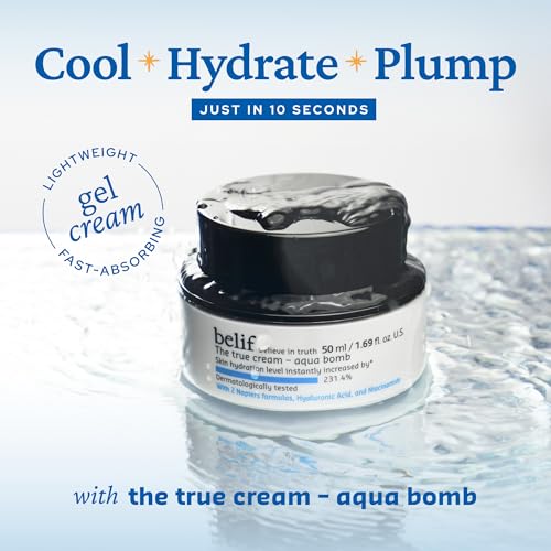 belif Aqua Bomb ? Lightweight Gel Moisturizer with Niacinamide, Hyaluronic Acid & Squalane | 72H Hydration + Cooling Effect, Korean Skincare (3.3 fl oz)