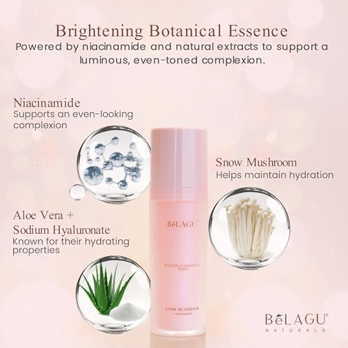 BeLAGU Intense Illuminating Toner - Hydrating Face Toner with Niacinamide & Snow Mushroom - Water-Based Moisturizing Facial Liquid That Helps Retain Natural Moisture and Refresh Skin - 3.4 fl Oz