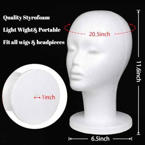 Leeven 1 Pack Foam Wig Head Stand for wigs Female Styrofoam Mannequin Head Wig Display for Style, Model, Display Hair, Hats, Hairpieces, Mask , Salon and Travel
