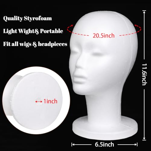 Leeven Styrofoam Wig Head Mannequin Stand 11.6" - Foam Display