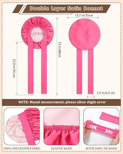 AWAYTR Satin Sleep Bonnet for Sleeping, Adjustable Double Layer Rose Pink