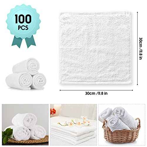Buryeah 100 Pieces Wash Cloths Bulk Face Cloths Cotton Washcloths Set Hand Towels Absorbent for Bathroom Soft Cleaning Rags for Bath Body Spa Gym Kitchen Dish (12 x 12 Inches)