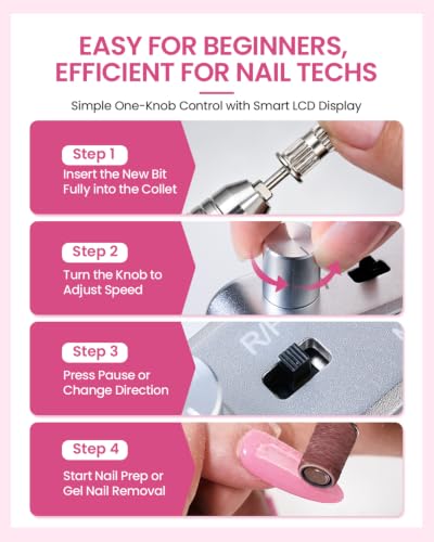 Makartt Professional Nail Drill - 35000 RPM E-File, Cordless & Quiet