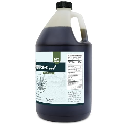Zatural 100% Pure Hemp Seed Oil - Food Grade & Cold Pressed - Virgin Hemp Oil for Cooking, Smoothies, and Salads (1 Gallon)
