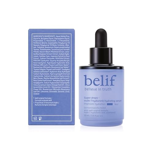 belif Super Drops Multi-7 Hyaluronic Hydrating Serum - 24-hr Moisturization, Hyaluronic Acid, Panthenol, Lightweight Daily Essence | Korean Skincare (1.01 fl. oz)