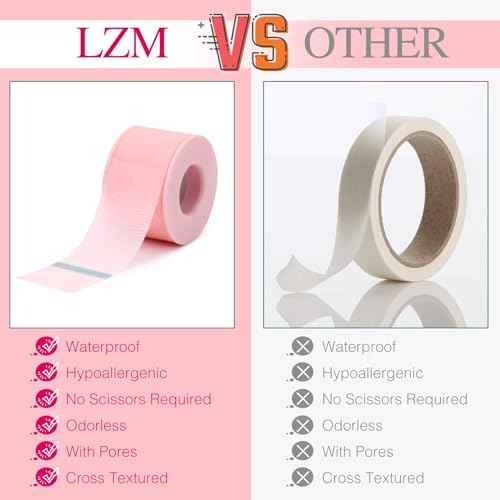 LZM Lash Tape for Eyelash Extensions,Eyelash Tape Silicone Gel Eyelash Extension Tape for Sensitive Skin Pain-Free Removal Breathable Lash Extensions Tape (1in x 4yd, 2Rolls,Pink)