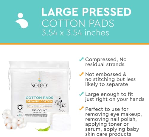 Large Cotton Rounds, 150 Count - Soft Pressed Pads for Baby Skin