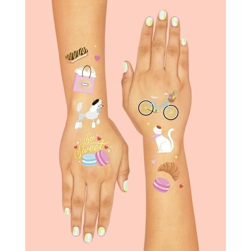 xo, Fetti Paris Themed Party Temporary Tattoos - 61 Foil Styles | Parisian Birthday Decorations, Ooh La La Party Accessory, Eiffel Tower Theme Favor, Cute Macaron Gift + Pink Party Supplies