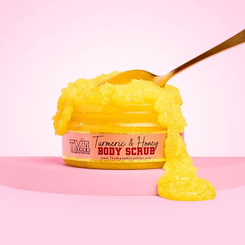 Turmeric Honey Body Scrub 8oz ? Exfoliating Scrub for Dark Spots, Hyperpigmentation & Ingrown Hairs ? Natural Brightening Face & Body Scrub with Tea Tree & Neem