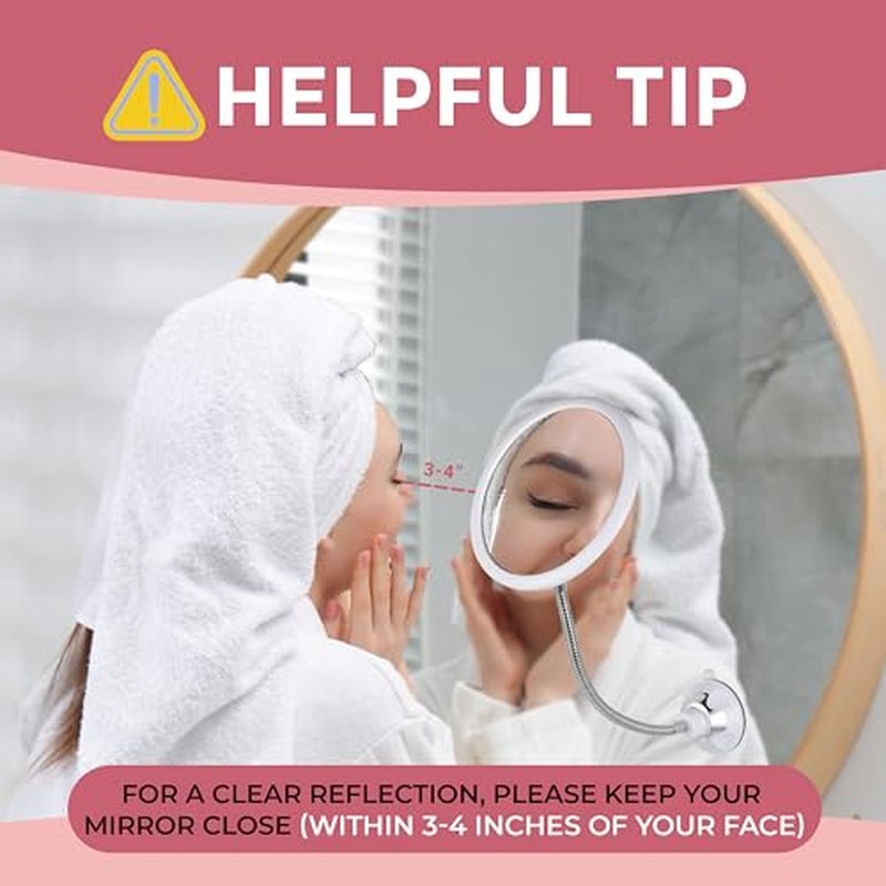 10X Magnifying Makeup Mirror with Gooseneck & Suction Cup