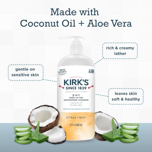 Kirk's Citrus Twist 3-in-1 Cleanser - Shampoo, Body Wash & Bubble Bath, 32 oz