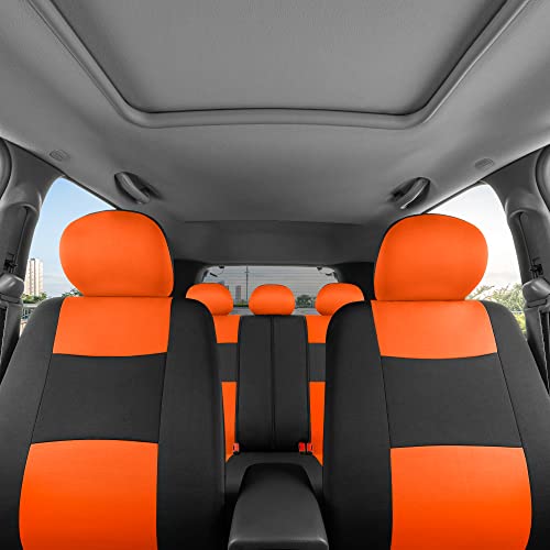 BDK PolyPro Car Seat Covers Full Set in Orange on Black – Front and Rear Split Bench Seat Covers for Cars, Easy to Install Car Seat Cover Set, Car Accessories for Auto Trucks Van SUV