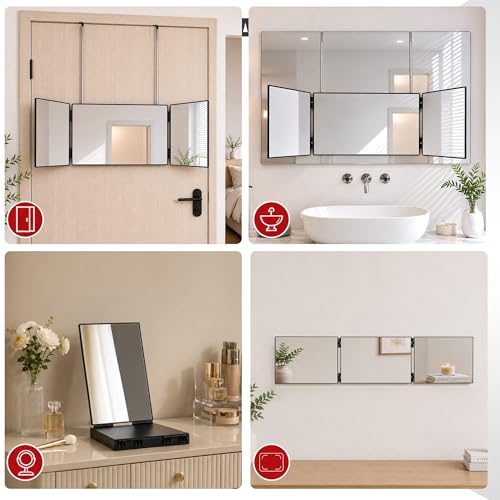 3-Way Mirror for Self Hair Cutting – 360° View for Men & Women