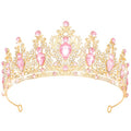 YOUlDIANZI Queen Crown Rhinestone Tiara for Women Wedding Party Costume - Gold & Pink-A