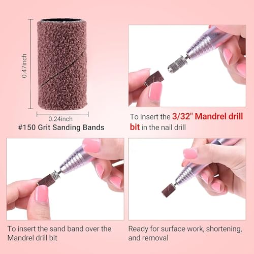 MelodySusie 100 Pcs 150 Grit Nail Drill Bits Sanding Bands