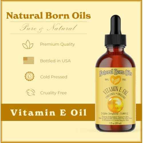Natural Born Oils Vitamin E Oil (made from Wheat Germ), 16oz, Organic, Cold-Pressed, Nutrient-Rich, Excellent for Glowing Skin, Lustrous Hair