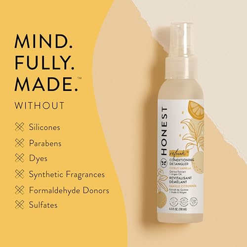 The Honest Company Conditioning Hair Detangler 3-Pack | Leave-in Conditioner + Fortifying Spray | Tear-free, Cruelty-Free, Hypoallergenic | Citrus Vanilla Refresh, 4 fl oz each (pack of 3)