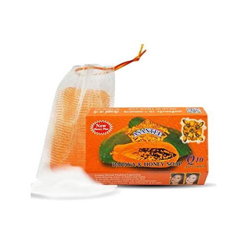 ASANTEE PAPAYA & HONEY SOAP Bars with Vitamin C,E and Q10 Skin Cleansing 4.40 Oz (Pack of 1)