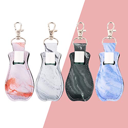 Neoprene Lip Balm Holder Keychain Clip - 4 Pack Marble