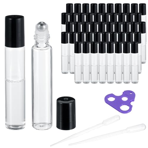 48 Pack 10ml Clear Glass Roller Bottles for Essential Oils