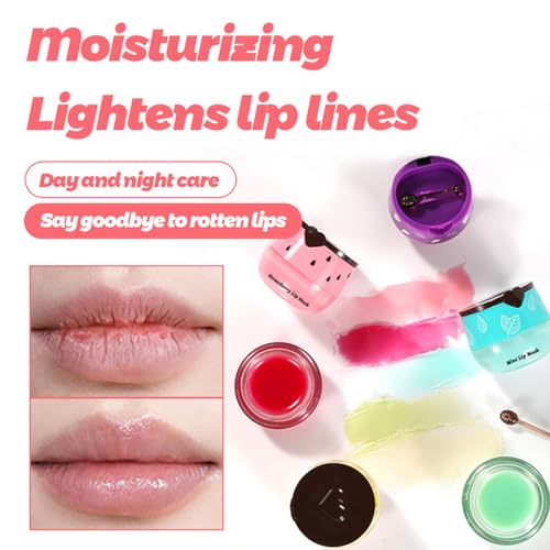 Lip Balm Sleeping Lip Mask, Long-Lasting Nourishing & Moisturizing Lip Night Care Lip Anti-chapped Lip Cream Lip Skin Care (9 Packs Fruit)