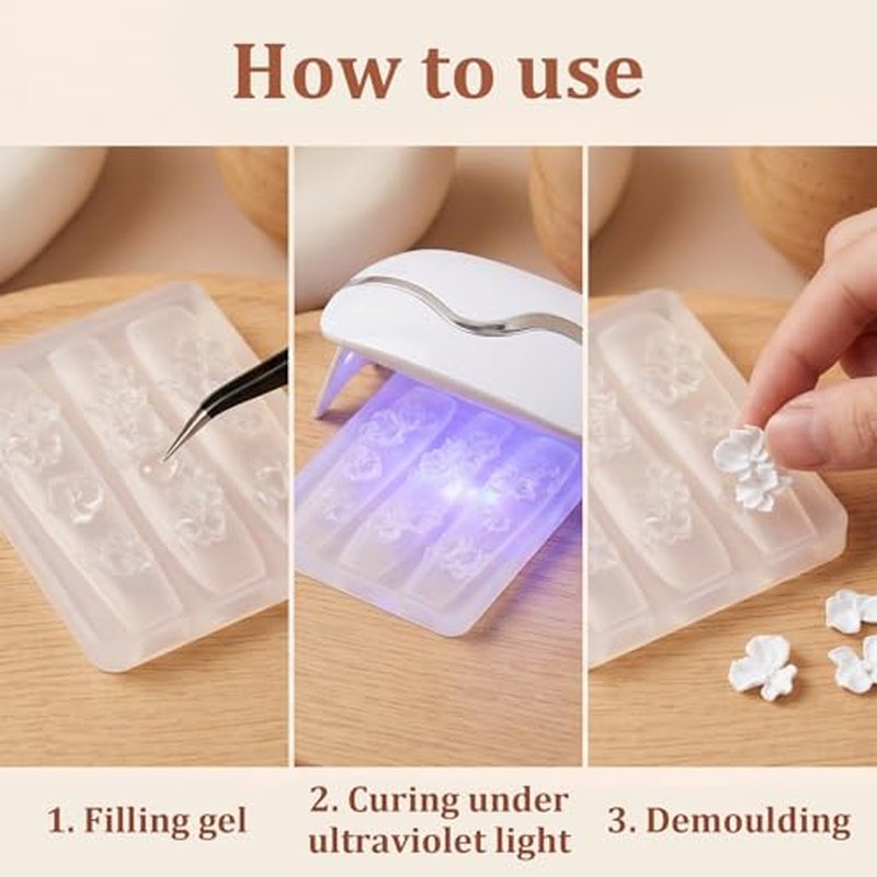 3D Flower Nail Art Silicone Molds - 3pc Reusable Set