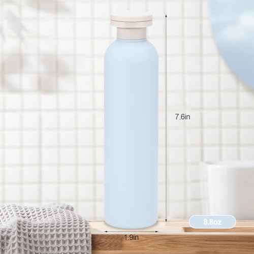 3Pcs 8.8oz Flip Top Squeeze Bottles,Reusable and Refillable Leak Proof Travel Bottles,For Lotions,Facial Creams,Shampoos,Hair Conditioner (Blue)