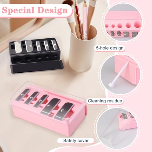 5-Hole Makeup Pencil Sharpener with Lid (2 Pack) for Eyeliner & Lip Liner