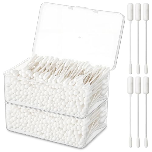 Lounsweer 400pcs Long Cotton Swabs with Storage Case - Double-Ended, 4 Inches, Model 2