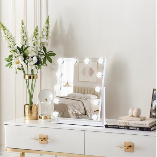 Lighted Makeup Mirror 13x11 Hollywood Vanity with 12 Dimmable Bulbs