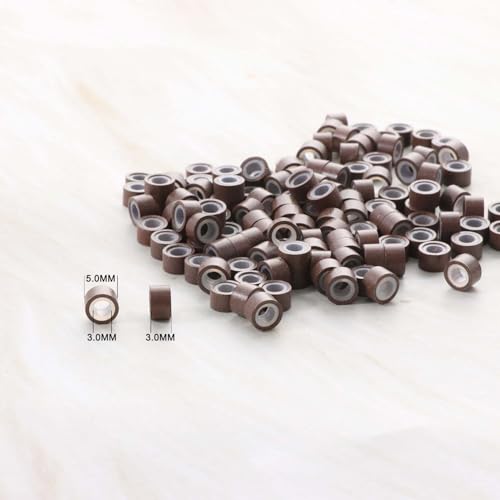 1000pcs 5mm Brown Silicone-Lined Micro Rings for Hair Extensions