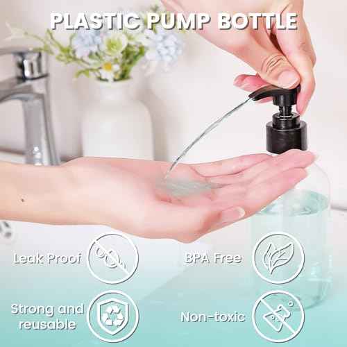 Teyssor Pump Bottle Dispenser Clear 2 Pack 300ml/10oz Empty Plastic Liquid Soap Dispensers, BPA-Free Refillable Container for Essential Oil Shampoo Lotion