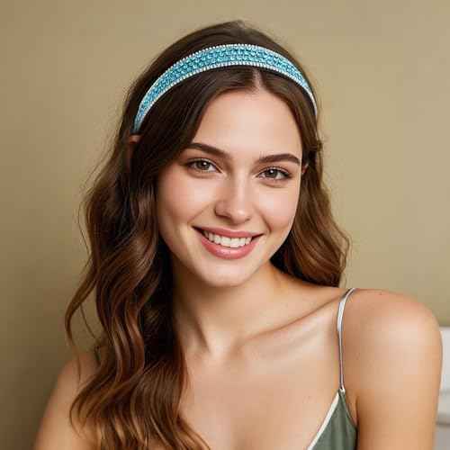 Wecoe 4 Pack Rhinestone Headbands Women Fashion Glitter Sparkly Diamond Headbands Flower Girls Back to School Prom Hair Accessories Women Girls Birthday Gift (Silver, Pink, Light Blue, Mixed Color)