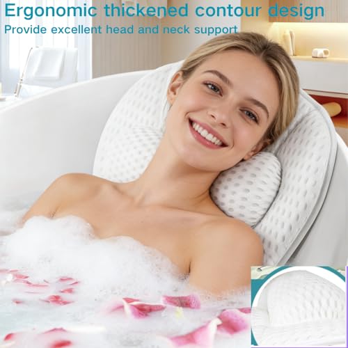 Ergonomic Bath Pillow with Neck & Back Support – Non-Slip Suction Cups