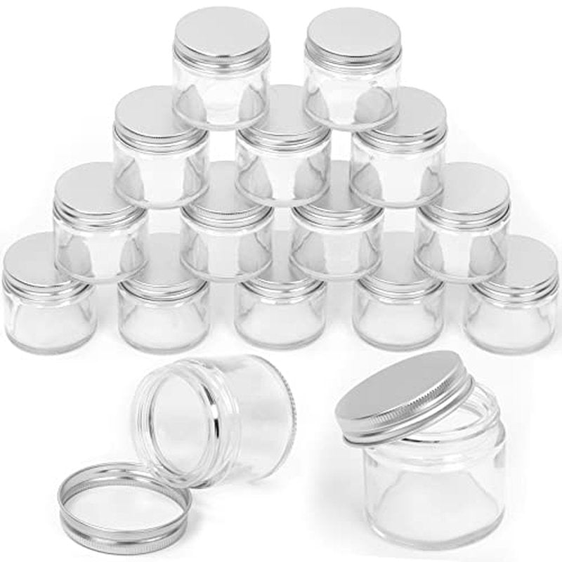 15 Pack 2oz Glass Jars with Silver Lids - Travel Cosmetic Containers