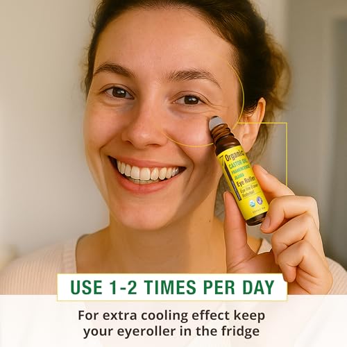 Seven Minerals Castor Oil Roll On Eye Roller for Under Eye Bags, Dark Circles & Wrinkles - Powerful Organic Blend of Castor, Frankincense & Jojoba - Brighten, and Revitalize Skin & Face - 0.33 fl oz