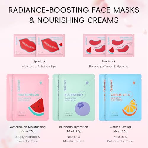 QUIYUM 26-Piece Face & Lip Mask Set with Fruit & Turmeric VC