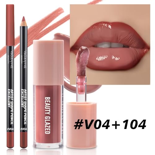 Beauty Glazed Berry Mauve Lip Gloss & Liner Set - Plumping Effect