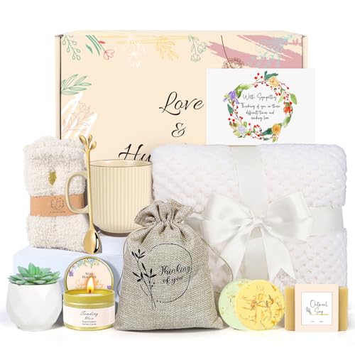 Sympathy Gift Baskets for Women, Care Package for Grieving Friend, Get Well Soon Gift Basket Thinking of You for Women Her Mom Sister Wife Girlfriend Best Friend Grandma Coworker (White)