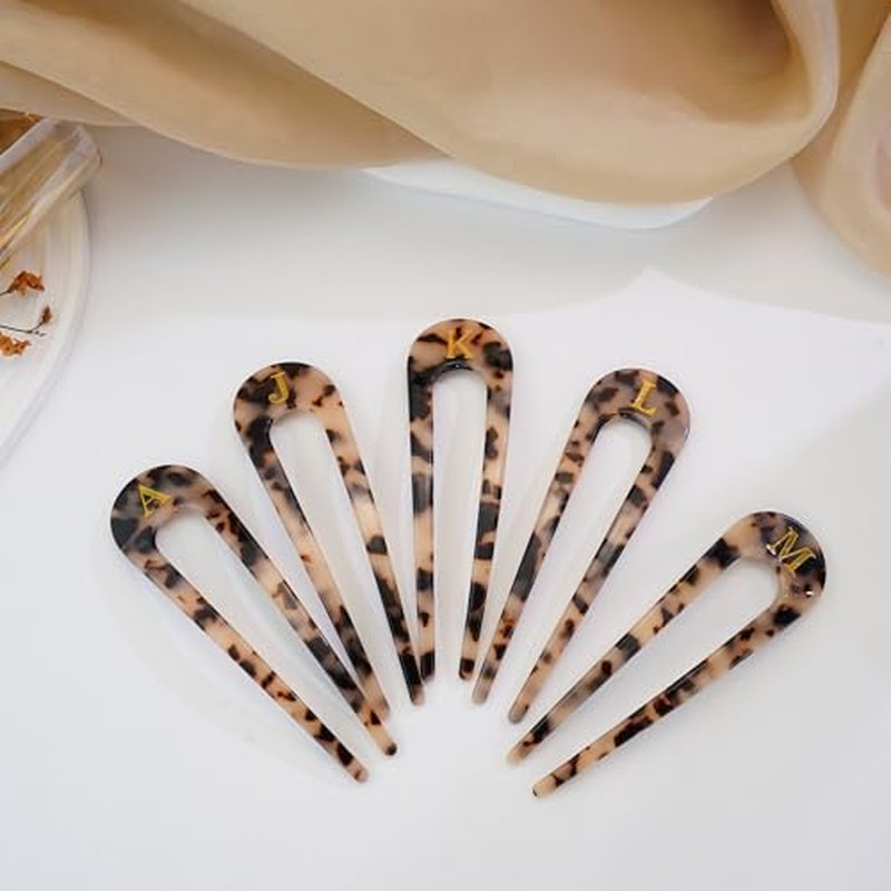 Personalized French Hair Pin Set for Women - 5.3 Inch Tortoise Shell