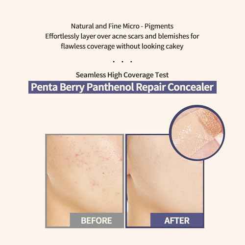 HEVEBLUE Penta Berry Panthenol Repair Concealer 17-21 VANILLA - Lightweight, Full Coverage Dark Circles, Acne&Blemishes, Vegan, Sensitive Skin, Korean Makeup, Non-clogging Pores